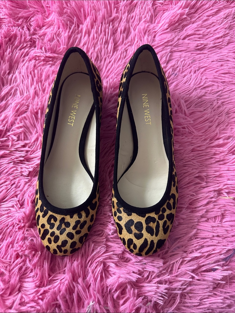 Nine West Leopard Print Ballet Flats - Tan and Black Trim